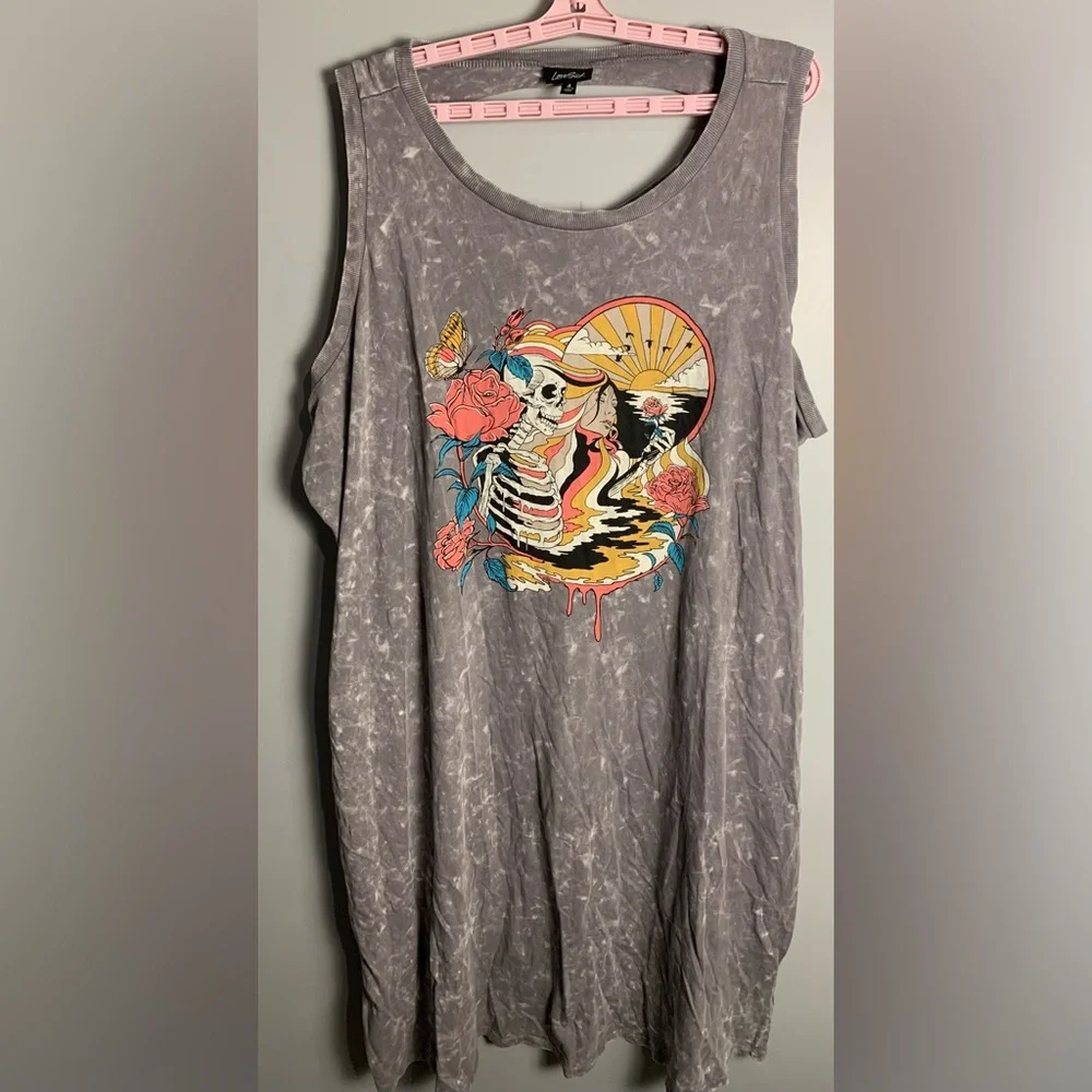 Torrid LoveSick Slashed Back Dress - Cotton Summer Skull Grey Wash - Picture 10 of 12